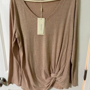 Samtree Women's Brown Knot Front Long Sleeve Top